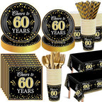 Funnymoom 452 Pcs 60th Anniversary Party Decorations, Cheers to 60 Years Paper Plates Napkins Cups Tablecloth Cutlery Straws Disposable Tableware Set for 60th Birthday Party Supplies for 50 Guests by Funnymoom