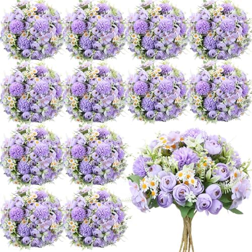 Tigeen 12 Bundles Peonies Artificial Flowers Faux Roses, Light Purple by Tigeen