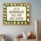 Framed 24x36 inch It's Literally All Fun And Games Funny Quotes Wall Art Preppy Minimalist Poster Canvas Prints For Kids Living Room Nursery Bedroom Wall Decor - Image 4