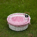 WICKERWISE Traditional White Round Willow Gift Basket with Pink and White Gingham Liner and Sturdy Foldable Handles, Food Snacks Storage Basket, Set of 3 - Image 6