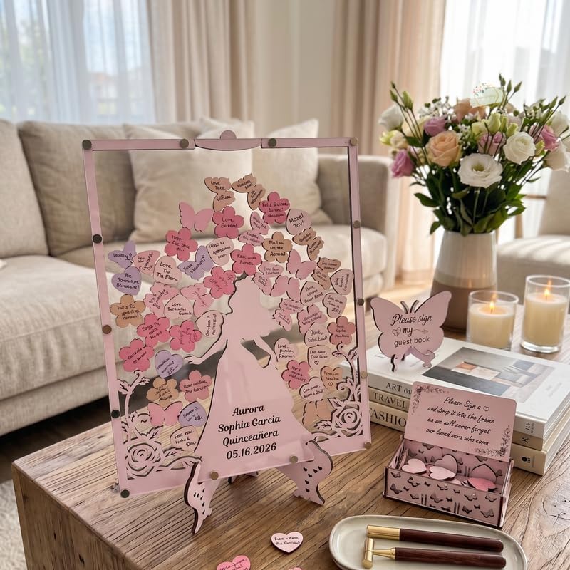Quinceañera Guest Book Alternative, Wooden Drop Box Frame, Butterfly Chips - Image 2