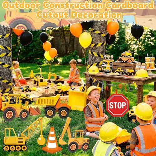 6 Pcs Large Construction Party Decorations, Truck Themed Cardboard Cutouts Standup, Excavator Traffic Cone Stop Yard Sign for Construction Birthday Baby Shower Indoor Outdoor Photo Prop - Image 5