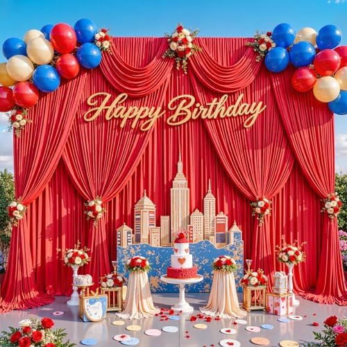 30x8ft Red Backdrop Curtains for Parties Photo Wrinkle Free Polyester Photoshoot Curtains Drapes Backdrop for Baby Shower Wedding Birthday Party Graduation Photography Background 6 Panels 5x8FT - Image 3