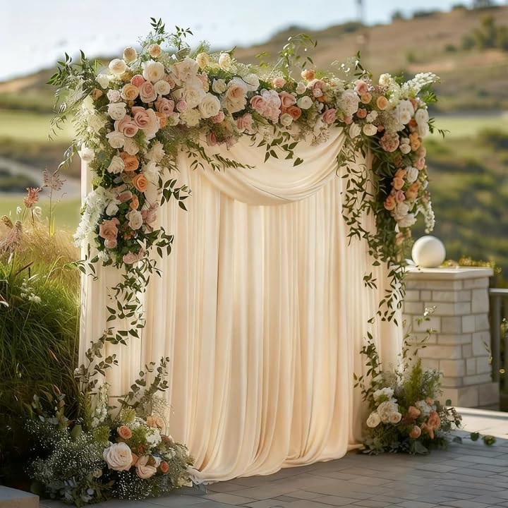 Gallety Warm Ivory Backdrop Curtain for Wedding, Photo Backdrop Curtain for Bridal Shower Decorations - 10 x 10FT Ivory Backdrop Fabric with Rod Pockets for Celebration,Birthday Party,Graduations by Creativepartyuniquedecorat
