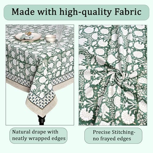 Ridhi Turquoise Moss Green Hand Block Print Cotton Tablecloth 140 x 72 Inch - Image 6