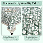 Ridhi Turquoise Moss Green Hand Block Print Cotton Tablecloth 190 x 72 Inch - Image 6