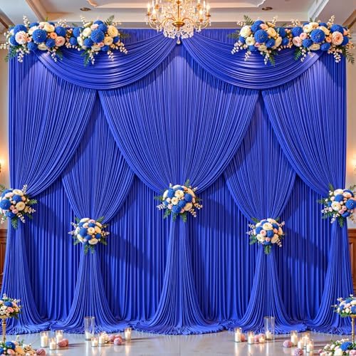 10 Panels Royal Blue Backdrop Curtains - Wrinkle Free Fabric Backdrop Curtain for Photoshoot, 10FT Wedding Party Photo Backdrop Drapes for Birthday Baby Shower Photography Stage Background Decorations by Shillance