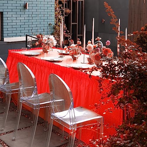 Mixweer 6 Pcs Assorted Color Plastic Table Skirts 14ft x 29in Neon Party Desk Curtain Skirt for Rectangle Round Table Cloth Teacher Desk Wedding Banquet Dinning Pleated disposable Ruffled - Image 5