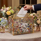 Patelai Floral Stained 12.6 Inch Large Wedding Glass Card Box with Slot by Patelai