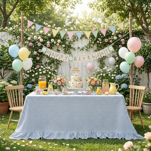 Eternal Beauty Gingham Ruffled Tablecloth Dusty Blue White 60x102 Farmhouse - Image 2