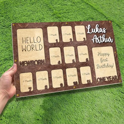 Personalized My First Year Photo Frame | 12 Months Picture Frame For Baby First Year | Displays Two 4x6 Photo and Eleven 2x3 Pictures | Birthday Party Decor Newborn Memory Keepsake, Style MP1 - Image 4