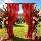 Red Glitter Sequin Backdrop Curtains 6ftx8ft Photo Drapes - Image 6