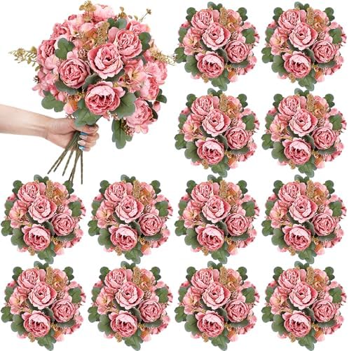 12 Bundles Peonies Artificial Flowers & Pack of 8 Baby Shower Centerpieces for Tables - Image 2