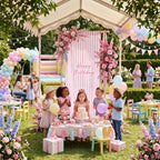 Striped Happy Birthday Sign Stand with Linen Ribbon, Pink - Image 3