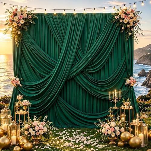 30ft x 10ft Hunter Green Wrinkle Free Backdrop Curtains for Wedding Party Backdrops Curtain Drapes Fabric Decorations Photo Back Drop Cloth for Baby Shower Photography Stage Reception by Gewonelife