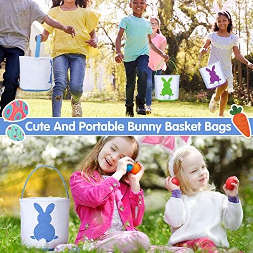 Weewooday 6 Pcs Easter Bunny Basket Bags Canvas Rabbit Bucket Tote for Easter Egg Hunts Candy Gifts Storage - Image 3