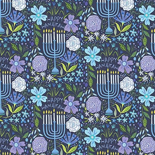 Jillson Roberts Hanukkah Wrapping Paper Roll Bundle - 3 Pack (75 sq ft Total) Floral Menorah, Happy Hanukkah Greetings - Image 3