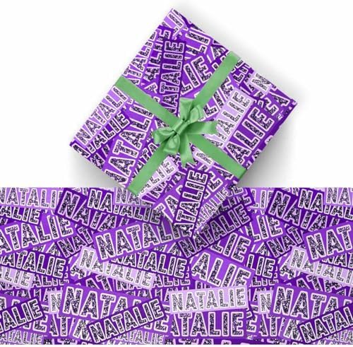 AOFUN Custom Name Wrapping Paper Unique Wrapping Paper Personalized Name Text Custom Gift Tissue Paper Valentine Gift Wrapping Paper 3 Rolls 58" x 23" - Image 2