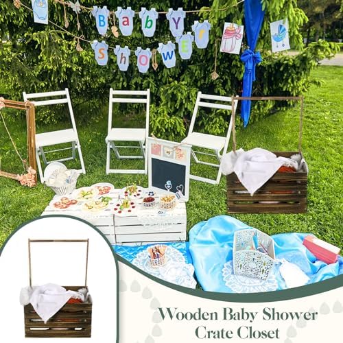 Suzile Baby Shower Crate Wooden Closet Baby Basket Gift,Black Walnut Color - Image 6