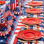 Liacere 50PCS Red Plastic Plates - Heavy Duty Disposable Plate-Red and Gold Include 25PCS Dinner Plate, 25PCS Dessert Plates for Party & Baby Shower & Graduation & Independence Day - Image 4