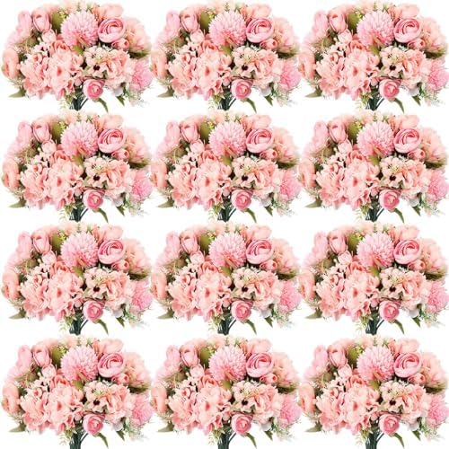 Tigeen 24 Bundles Peonies Artificial Flowers Faux Roses, Pink by Tigeen