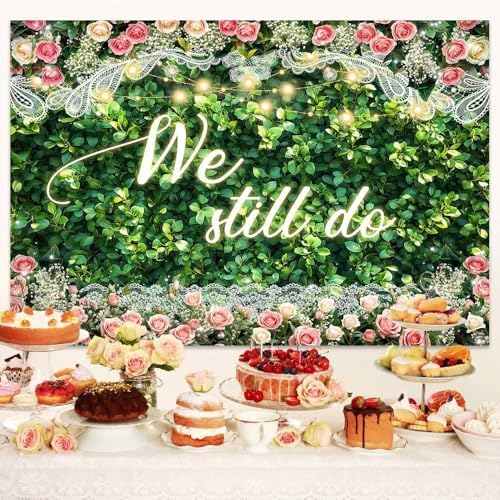 12x10ft We Still Do Backdrop Green Leaves Lace Floral Wedding Anniversary Background Vow Renewal Anniversary Party Cake Table Decoration Photo Booth Props - Image 5