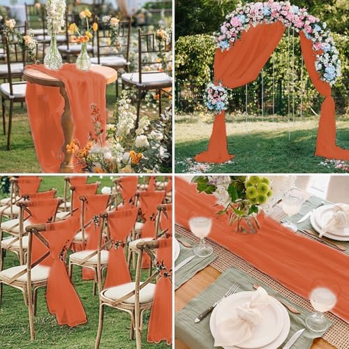 12 Pack Terracotta Table Runner 10ft Romantic Chiffon Table Runner for Wedding Baby Shower and Birthday Party Cake Table Decorations(120 x 12 in) - Image 6