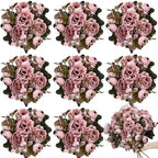Peonies Artificial Flowers - 8 Bundles, Pink by TOBILU