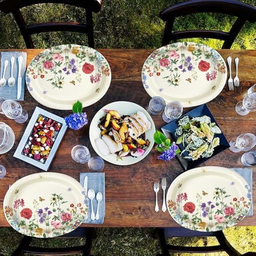 Greencian 50Pcs Vintage Wild Flower Large Oval Paper Plates 12 x 10 Inch - Image 6