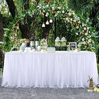 2 Pack 6ft White Tulle Table Skirts for wedding Bridal Shower White Ruffle Tutu Tablecloth for Baby Shower Birthday Party Banquet Baptism Cake Dessert Table Decorations - Image 5