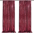 Glitter Sequin Backdrop 2 Panels 3x8FT Burgundy Red Wedding Photo Curtains by QueenDream