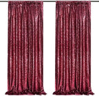 Glitter Sequin Backdrop 2 Panels 3x8FT Burgundy Red Wedding Photo Curtains by QueenDream