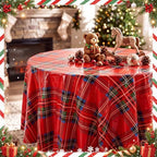 Ganeen 12 Pcs Christmas Tartan Plaid Tablecloth Round 84 in Red Plastic - Image 2