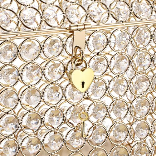 ELLDOO Crystal Wedding Card Box with Heart Lock, Money Card Box Treasure Chest Style Gold Gift for Wedding Receptions Centerpiece Decor Anniversary Keepsake Gift Display Csae, Medium - Image 5