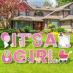 Elcoho 12Pcs Its A Girl Yard Sign with Stakes Stork Baby Shower Yard Sign Pink Gender Reveal Lawn Sign Welcome Home Yard Sign for Outdoor Baby Shower Party Decoration by Elcoho