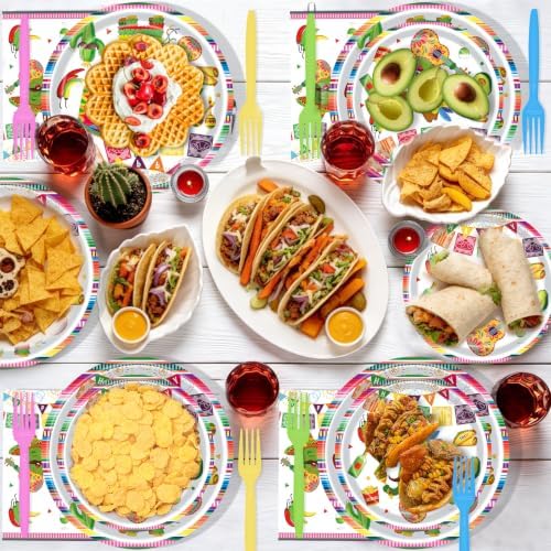 250 Pcs Mexican Fiesta Plates and Napkins, 50 Guests Disposable Cinco de Mayo Party Dinnerware Mexico Tableware Set for Mexican Theme Taco Tuesday Holiday Party Supplies - Image 3