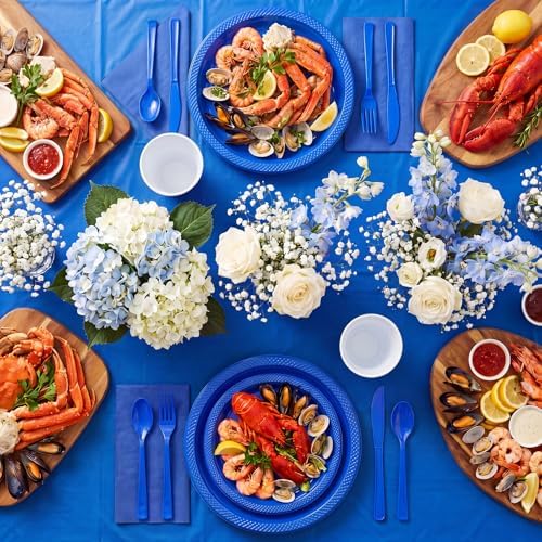Tinybee 352 Pcs Blue Plastic Plates, Disposable Dinnerware Set for 50 - Image 4