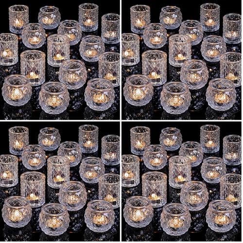 DARJEN Clear Votive Candle Holders Set of 36- Round Glass Candle Holders Bulk for Tea Light Candle, Embossed Candle Votives for Wedding Centerpiece, Various Parties & Home Decor (Pack of 4) by DARJEN