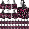 Lingvee 50 Pcs Breast Cancer Awareness Gift Bag Bulk Reusable Tote Bags with Handle, Pink Ribbon Non Woven Bottom Tote for Women Friends Breast Cancer Survivor Party Supplies(Pink Ribbon) by Lingvee
