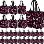 Lingvee 50 Pcs Breast Cancer Awareness Gift Bag Bulk Reusable Tote Bags with Handle, Pink Ribbon Non Woven Bottom Tote for Women Friends Breast Cancer Survivor Party Supplies(Pink Ribbon) by Lingvee