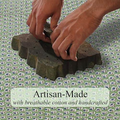 Ridhi Basil Green 60x60 Inches Square 100% Cotton Hand Block Print Tablecloth Washable Halloween Thanksgiving/Christmas Parties/Wedding Use,Fall décor Farmhouse Dining Dinner Tablecloth - Image 4