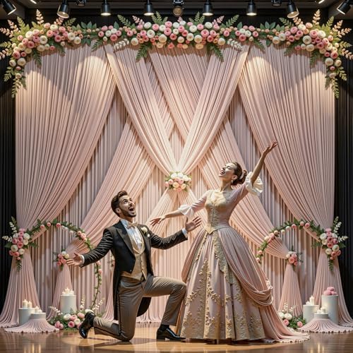 24x10FT Nude Backdrop Curtains for Wedding Parties, Wrinkle Free Polyester Photography Backdrop Drapes for Baby Shower Birthday Parties Stage Background Stand Decorations 4x10ft,6 Panels - Image 4