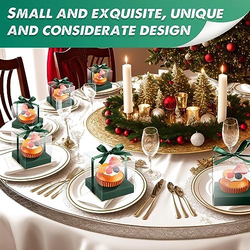 Thenshop 50 Pcs Clear Cupcake Boxes Individual 3.5 Inch, Green - Image 5