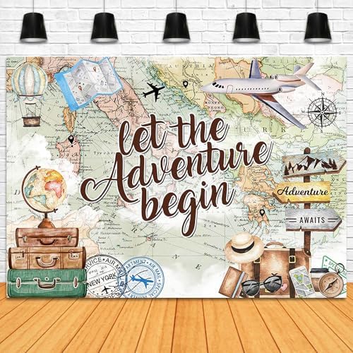 Adventure Awaits Backdrop 8x6ft Let The Adventure Begin Baby Shower Party Decorations Background World Map Travel Themed Banner Photo Booth Props - Image 4