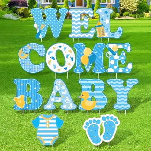 13 Pcs welcome Baby Yard Signs with Stakes 15in Baby Shower Yard Sign, Blue by Memorywuu