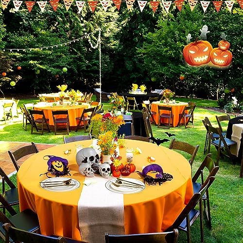 Buryeah 12 Pcs Black and Orange Round Plastic Tablecloths 84 Inch - Image 5