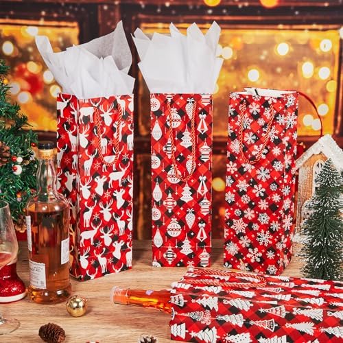 Harloon 32 Pack Wine Bottle Gift Bags with Handles 4 Designs,Red, Black - Image 4