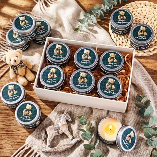 WILLBOND 24 Pcs Tartan Plaid Bear Baby Shower Candle Favor Fruit Scented - Image 3