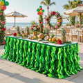 Wish Care 21ft Green Sequin Table Skirt for Rectangle Tables Curly Willow Hawaiian Grass Tutu Skirt Ruffle Table Cloth Desk Skirts for Birthday Baby Shower Jungle Luau Tropical Theme Party Table Decor by WishCare