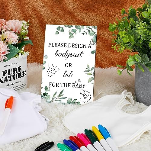 Panitay 43 Pcs Baby Shower DIY Game Set White Bib, Newborn Bodysuit, Marker, Games Sign for Baby Shower Party Decor - Image 3